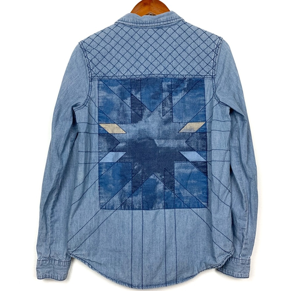 Roxy Blue Chambray Denim Quilted Button Up